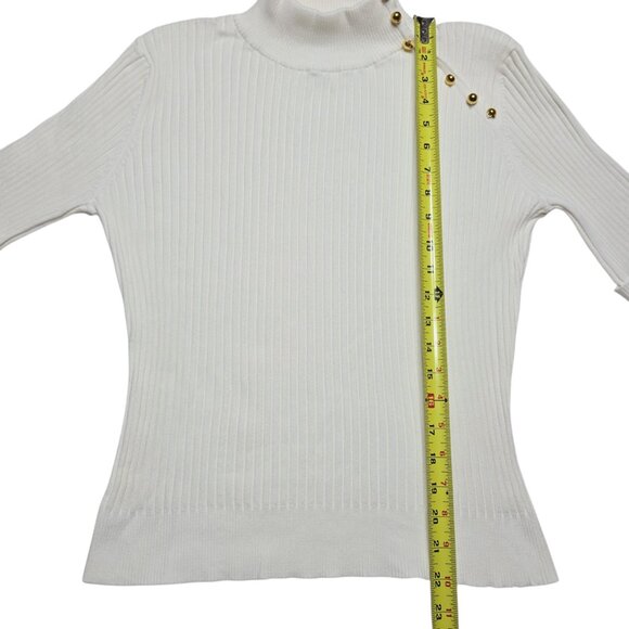 Evie Sweater Womens Large White Ribbed Mock Neck Half Sleeve Stretch Fitted - Picture 5 of 13